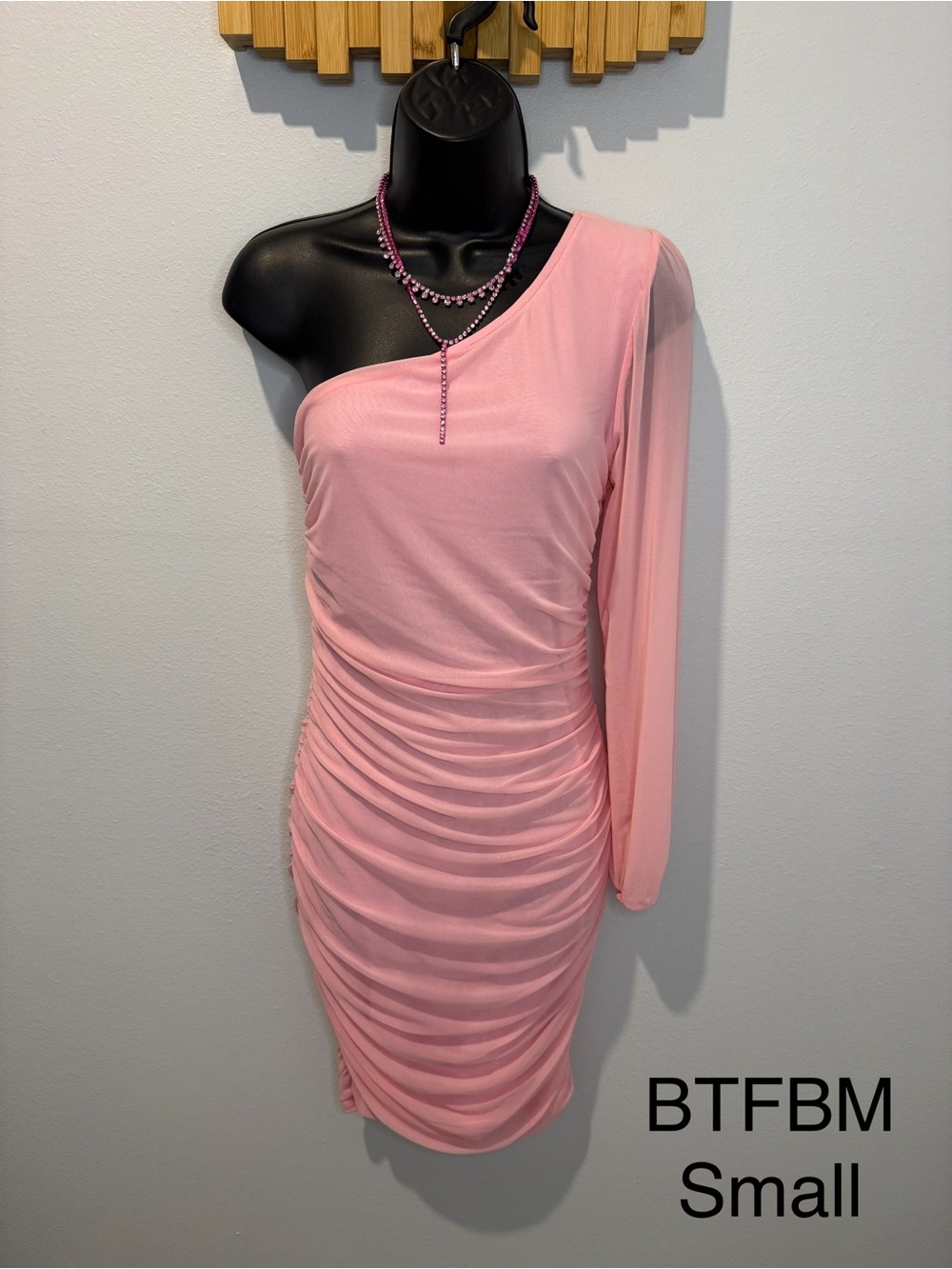 BTFBM Pink One-Shoulder Ruched Dress